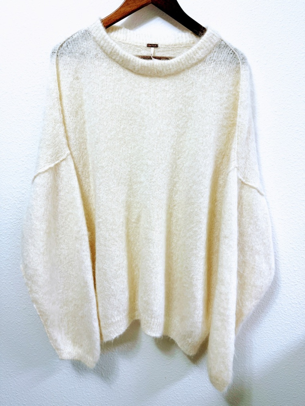 Free People Alpaca Blend Slouchy Oversized Crewneck Sweater M Ivory